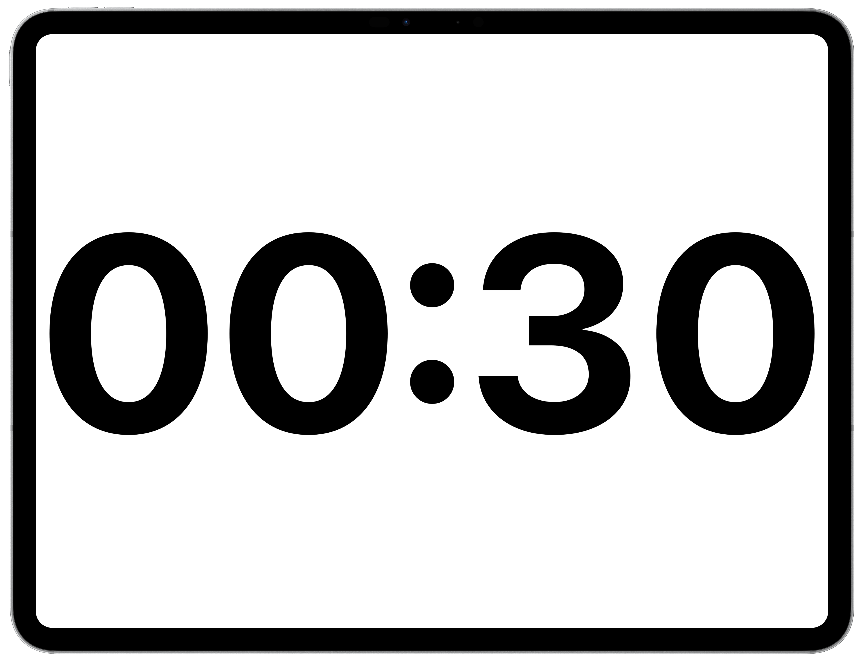 An iPad Pro bezel showing a large 12:34 countdown