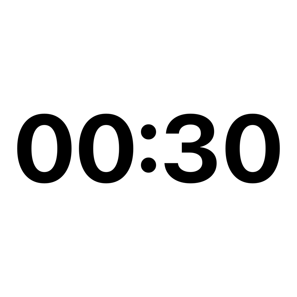Countdown icon showing 00:30 in black on white